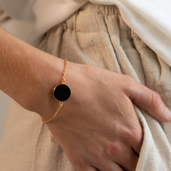 My Power - Sort Onyx / Moonarmbånd Forgyldt